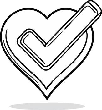 Simple Heart Shape with Check Mark, Hand Drawn Illustration, Symbol of Approval and Validation vector