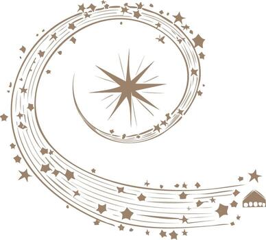 Abstract spiral with star shape and constellations, brown graphic design element vector