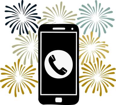 Smartphone with incoming call icon and festive fireworks display vector