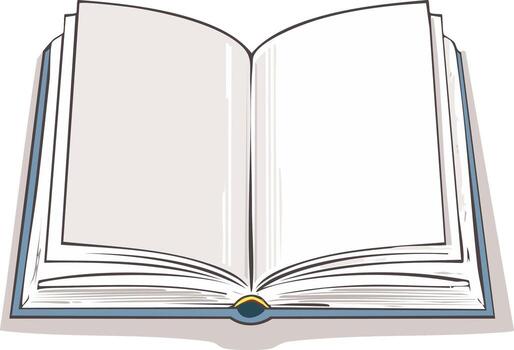 Open book illustration, featuring blank pages for text or notes in a simple, hand-drawn style vector