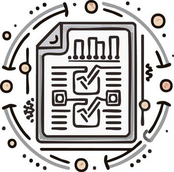 Hand-drawn checklist diagram with progress bars and circular arrows indicating process vector