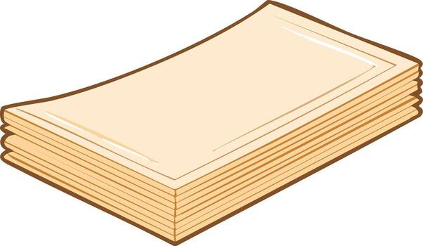 Stack of light brown paper pages with thick brown outlines and slight curl on top page vector