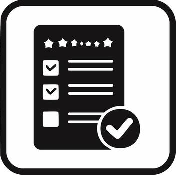 Checklist with stars and checkmark icon in a rounded square frame vector