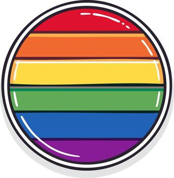 A colorful rainbow flag emblem in a round shape with a cartoon style outline for pride and inclusivity themes and messages vector