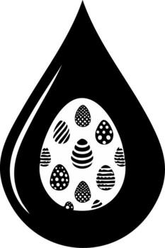 Abstract black and white graphic illustration of Easter eggs with patterns inside a liquid drop shape vector