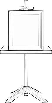 Illustration of an art easel with blank canvas frame, drawing of art creation tools vector