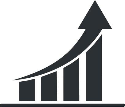 Dynamic bar graph with upward arrow symbolizing business growth, success, and progress vector