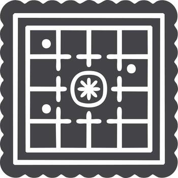 Dark Square Quilt with Grid Pattern and Central Flower Motif, Simple Textile Design, Isolated vector