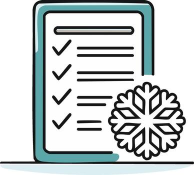 acondicionamiento para el invierno Lista de Verificación con copo de nieve diseño, mantenimiento tareas, preparando para frío clima, documento icono, ilustración vector