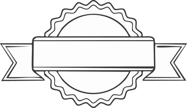 Hand-drawn outline badge with wavy border and blank ribbon banner for custom text vector
