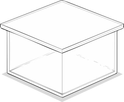 Simple outline drawing of an empty box with lid and shadow vector