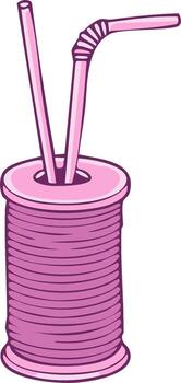 Pink object resembling a spool of thread with two straws vector
