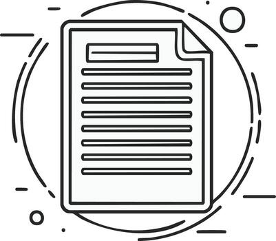 Outline drawing of a document paper file with text lines and abstract elements vector