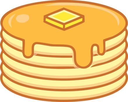 Stack of golden pancakes with melting butter and dripping maple syrup vector