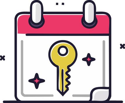 Stylized Illustration of a Key on a Calendar Icon symbolizing Important Dates and Scheduling, for Home Rental Planning vector
