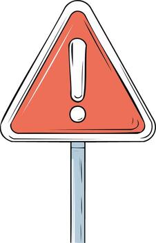 Hand drawn red triangular warning sign with exclamation mark. Danger and alert symbol illustration vector