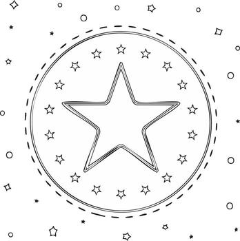 contorno de un grande estrella centrado dentro un circulo de menor estrellas y rayado líneas vector