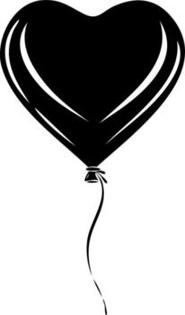 Black heart shaped balloon with trailing string, minimalist graphic vector