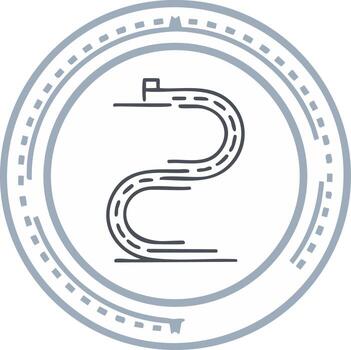 Minimalist roadmap icon with a winding path shaped like a number two leading to a finish line goal vector