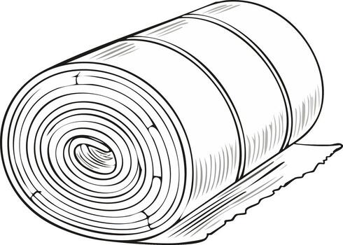 Detailed Sketch of a Rolled Up Piece of Material, Depicting a Fabric Roll in a Simple, Black and White Line Drawing vector