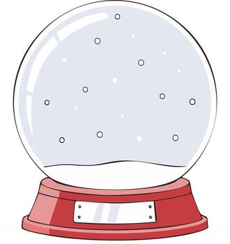 Simple Empty Snow Globe with Red Pedestal and Falling Snow Elements Cartoon Style vector