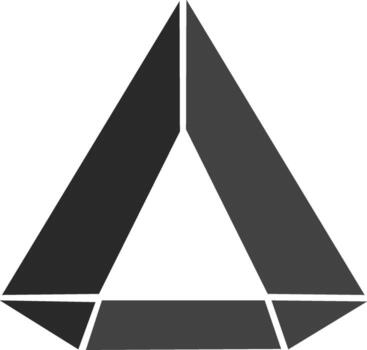 geométrico estructura un estilizado construcción de gris triangulos formando un central blanco triangular abertura, exhibiendo arquitectónico formar y espacial diseño vector