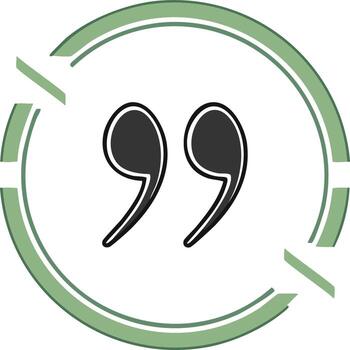 Quotation marks symbol inside a green circle on a white background representing communication or speech vector