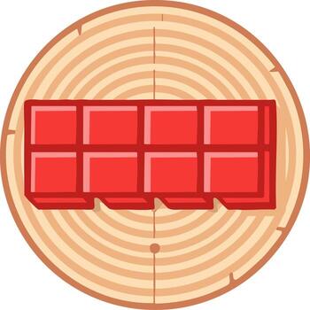 Wooden log slice with a red rectangular graphic, a design or symbol inside vector