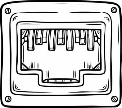 Hand drawn illustration of an RJ45 Ethernet network port or LAN internet socket vector