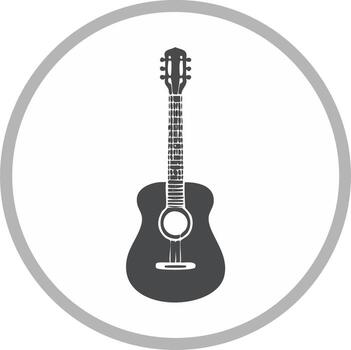 acústico guitarra icono con instrumentos de cuerda y sonido agujero dentro un circular marco vector