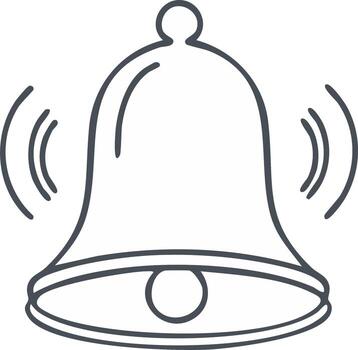 Stylized outline of a ringing bell with sound waves emanating from it vector