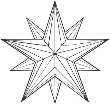 Eight point star design with sharp angles and linear fill for graphic projects vector