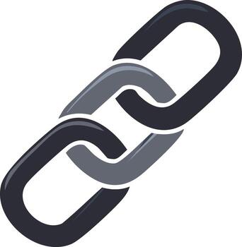 Two interlocked grey chain links symbolizing connection partnership and strength in a modern icon graphic vector