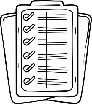 Cartoon style clipboard illustration with a completed checklist featuring multiple checkmarks vector