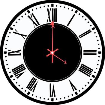 A clock with roman numerals and red arrows vector
