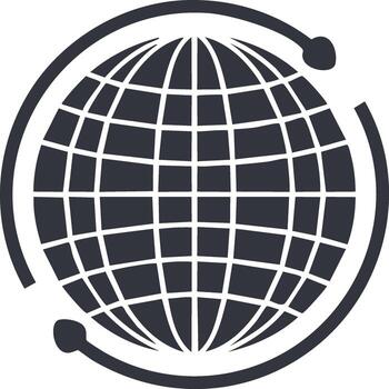 global red y comunicación icono con un orbital línea alrededor un estructura metálica globo vector