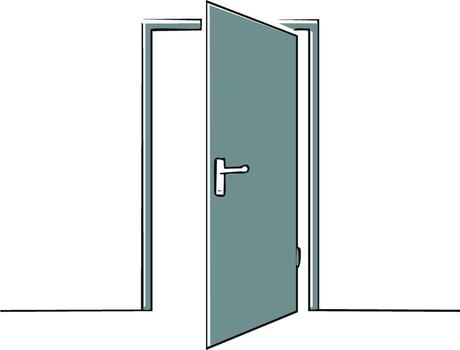 Minimalist drawing of an open door with handle vector