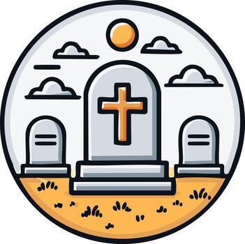Graveyard Scene with Cross and Gravestones under a Full Moon and Clouds vector