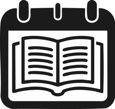 abierto libro en calendario página icono simbolizando programado estudiar, aprendiendo, y importante educativo fechas vector