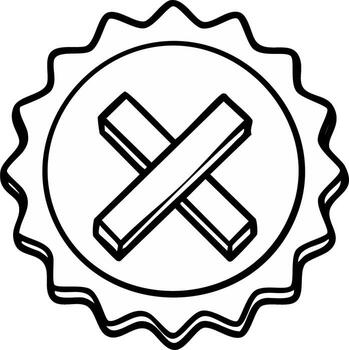 Doodle style cancellation stamp icon with a three dimensional X symbol in a round wavy frame vector