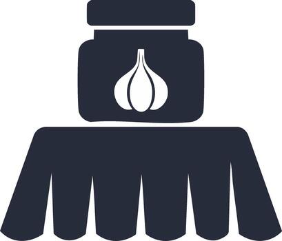 Stylized icon of a jar with garlic on a draped surface vector