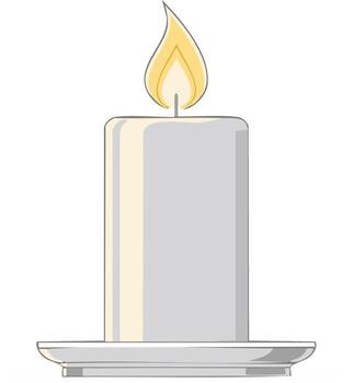 Stylized illustration of a candle with burning flame on holder, festive lighting, a image for graphic designers or for use in compositing vector