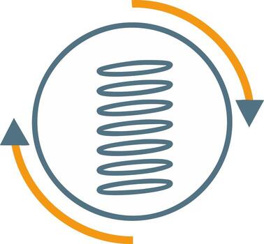 Mechanical spring inside a rotating circle icon with arrows illustrating a continuous process vector