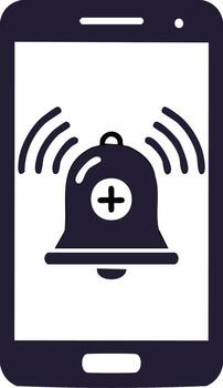 Smartphone displays a ringing bell with a plus symbol indicating an alert or notification vector