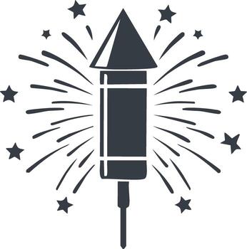 explotando Fuegos artificiales cohete icono con festivo muy lleno estrellas para celebracion diseño vector