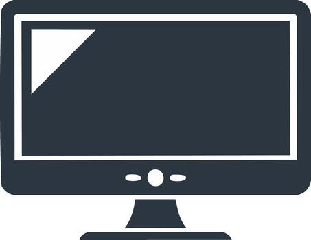 pulcro oscuro computadora monitor icono demostración un plano pantalla y elegante minimalista tecnología dispositivo símbolo vector