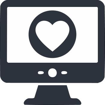 Desktop Screen Displaying Heart Icon. Love, technology, internet, computer, monitor, display, modern and flat vector