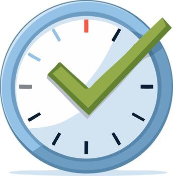 Cartoon Clock with Check Mark Signifying Timely Completion or Deadline Met vector