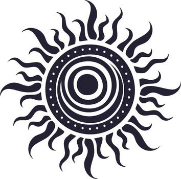 Stylized Sun Symbol with Rays and Concentric Circles for Graphic Design Elements vector