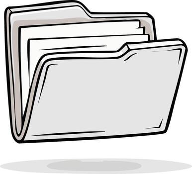Cartoon open grey file folder with documents organized information storage system illustration icon vector